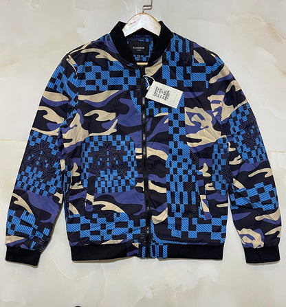Men Blue Camo Fur-Lined Jacket