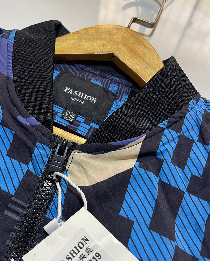 Men Blue Camo Fur-Lined Jacket