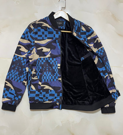 Men Blue Camo Fur-Lined Jacket
