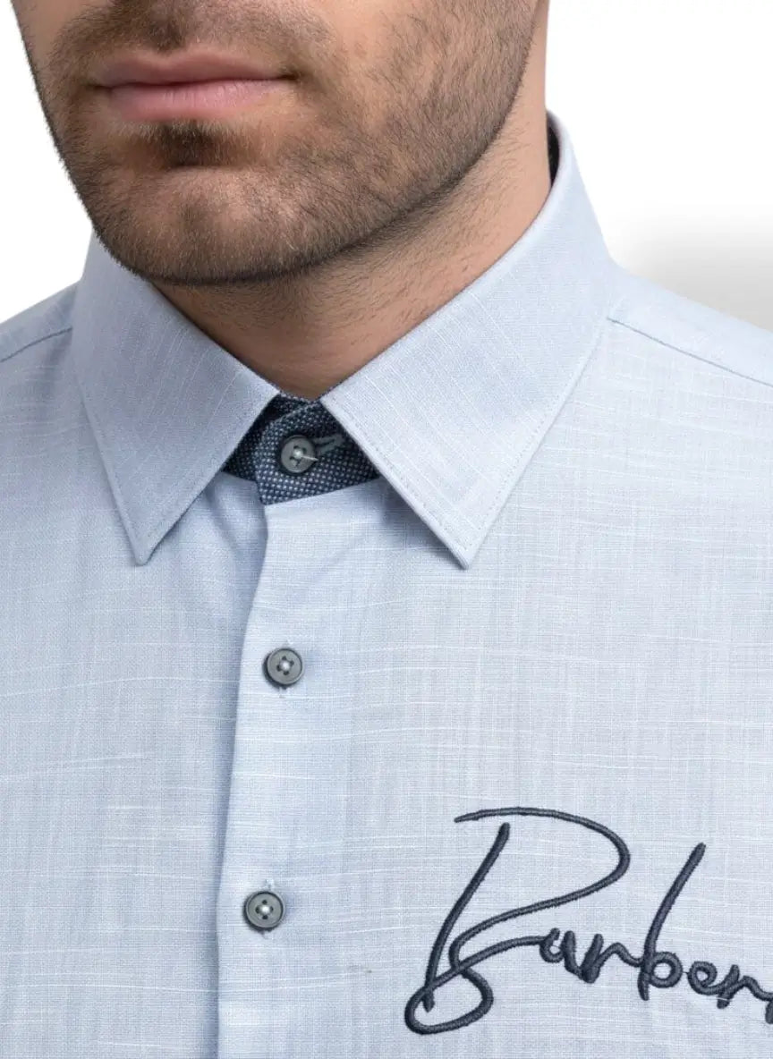 Men’s Light Blue Sami Formal Shirt with Signature Embroidery