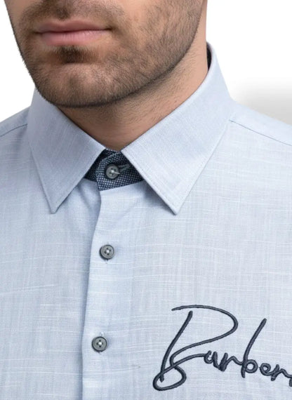 Men’s Light Blue Sami Formal Shirt with Signature Embroidery