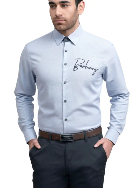Men’s Light Blue Sami Formal Shirt with Signature Embroidery