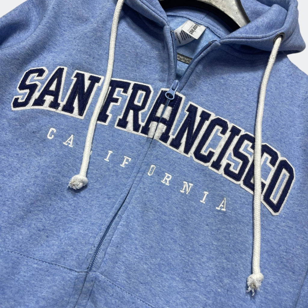 Premium Unisex Indigo Blue Fleece Zip Hoodie  Sanfrancisco California Print