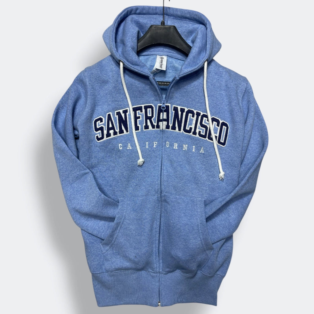 Premium Unisex Indigo White Fleece Zip Hoodie  Monterey California Print