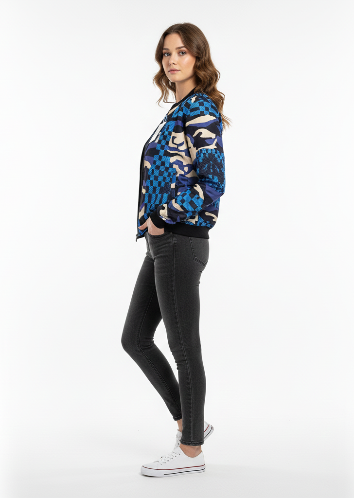 Women Blue Camo Fur-Lined Jacket