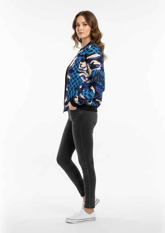 Women Blue Camo Fur-Lined Jacket