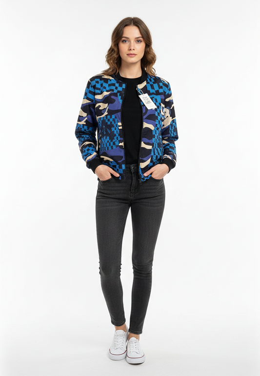 Women Blue Camo Fur-Lined Jacket