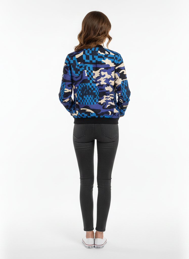 Women Blue Camo Fur-Lined Jacket