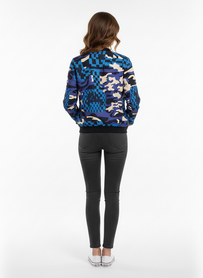 Women Blue Camo Fur-Lined Jacket