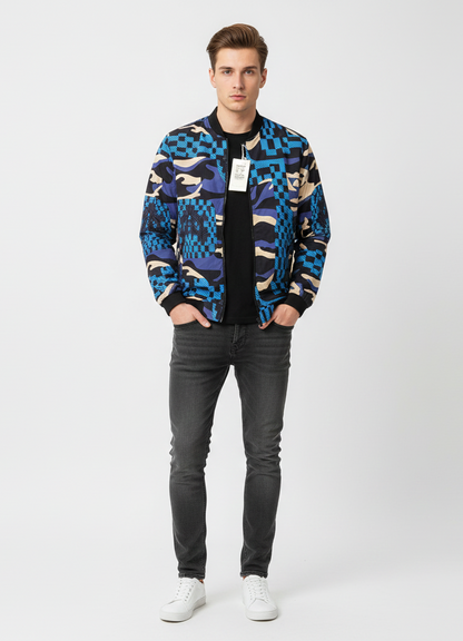 Men Blue Camo Fur-Lined Jacket