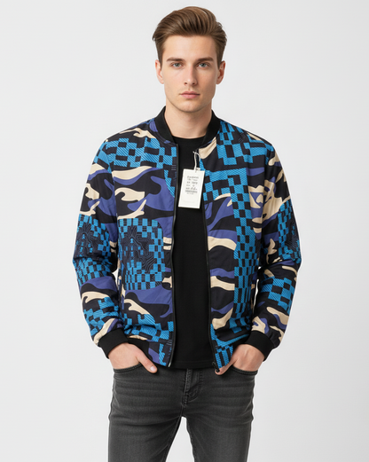 Men Blue Camo Fur-Lined Jacket