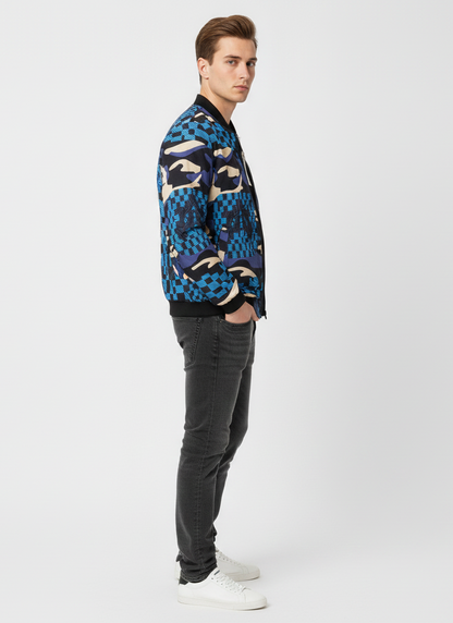 Men Blue Camo Fur-Lined Jacket