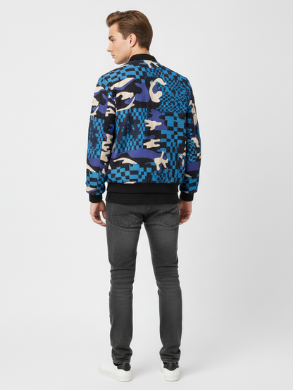 Men Blue Camo Fur-Lined Jacket